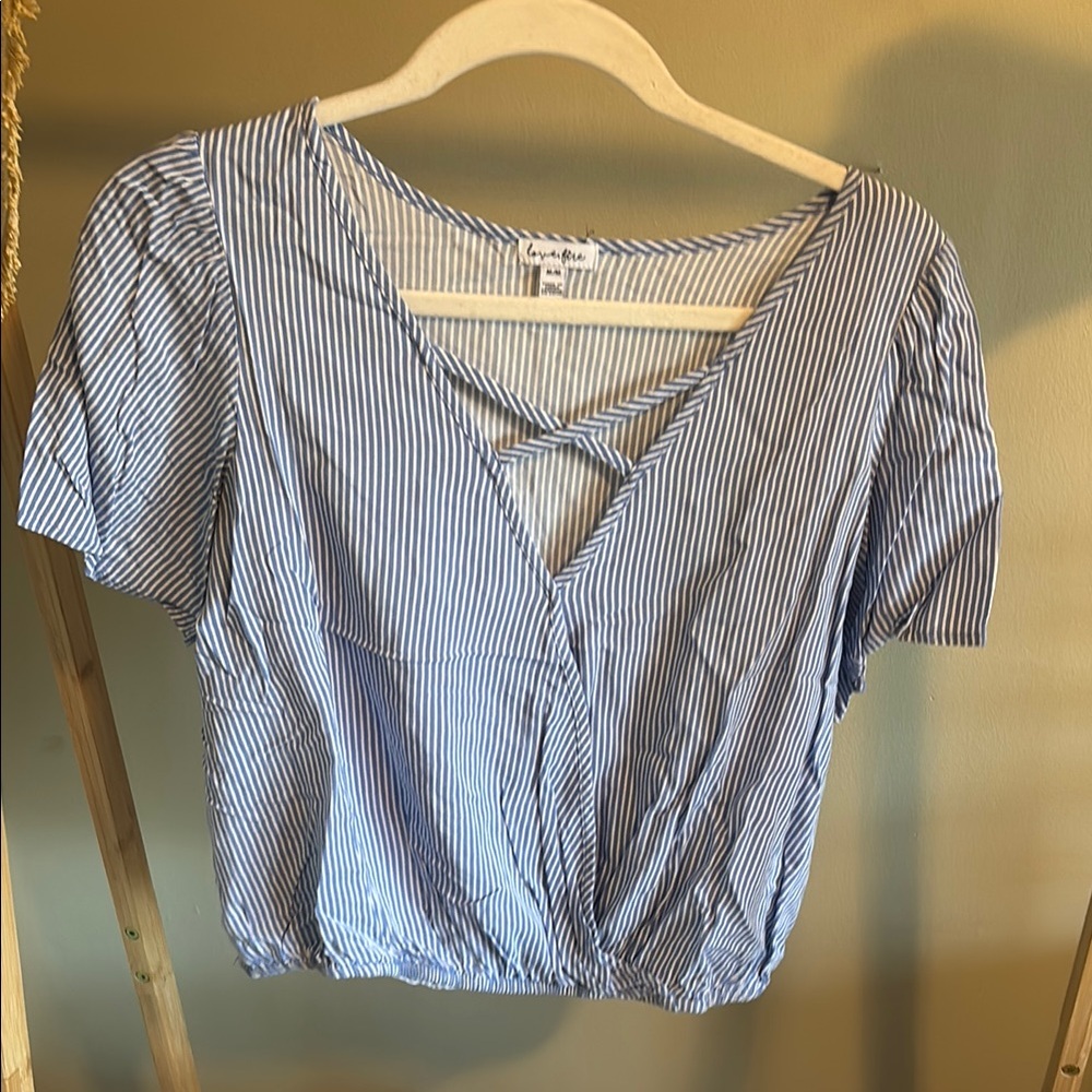 Blue and white striped rouge crop top